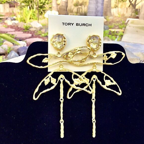 TORY BURCH DRAGONFLY EARRINGS 18K GOLD BRASS PLATED - Picture 4 of 5